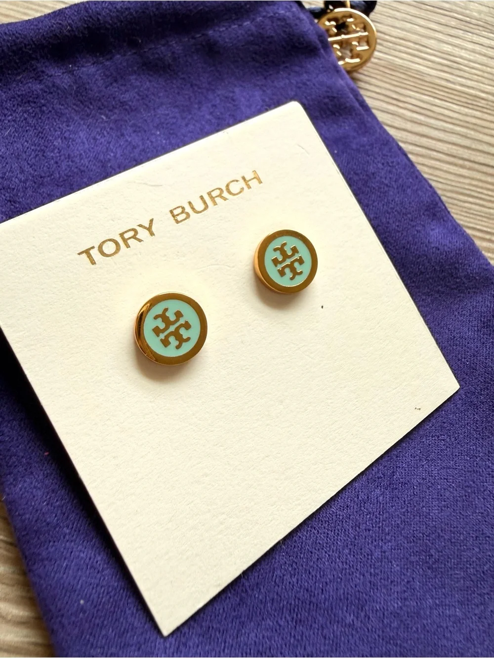 New Tory Burch Turquoise Enamel Logo Stud Earrings
